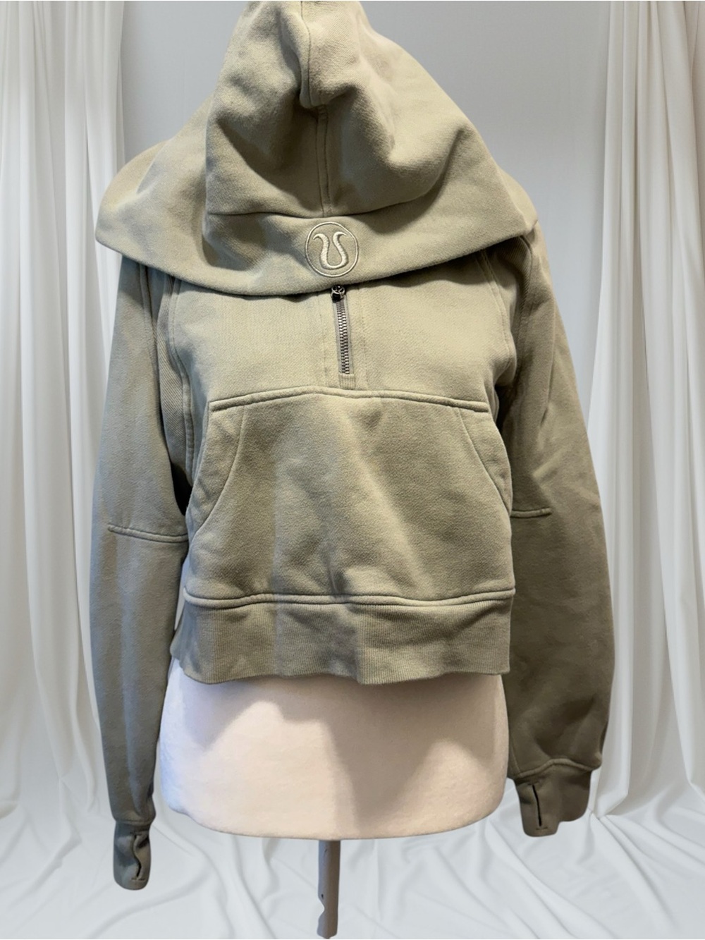 lululemon Scuba Oversized Half-Zip Cropped Hoodie in Olive Green Size XS/S